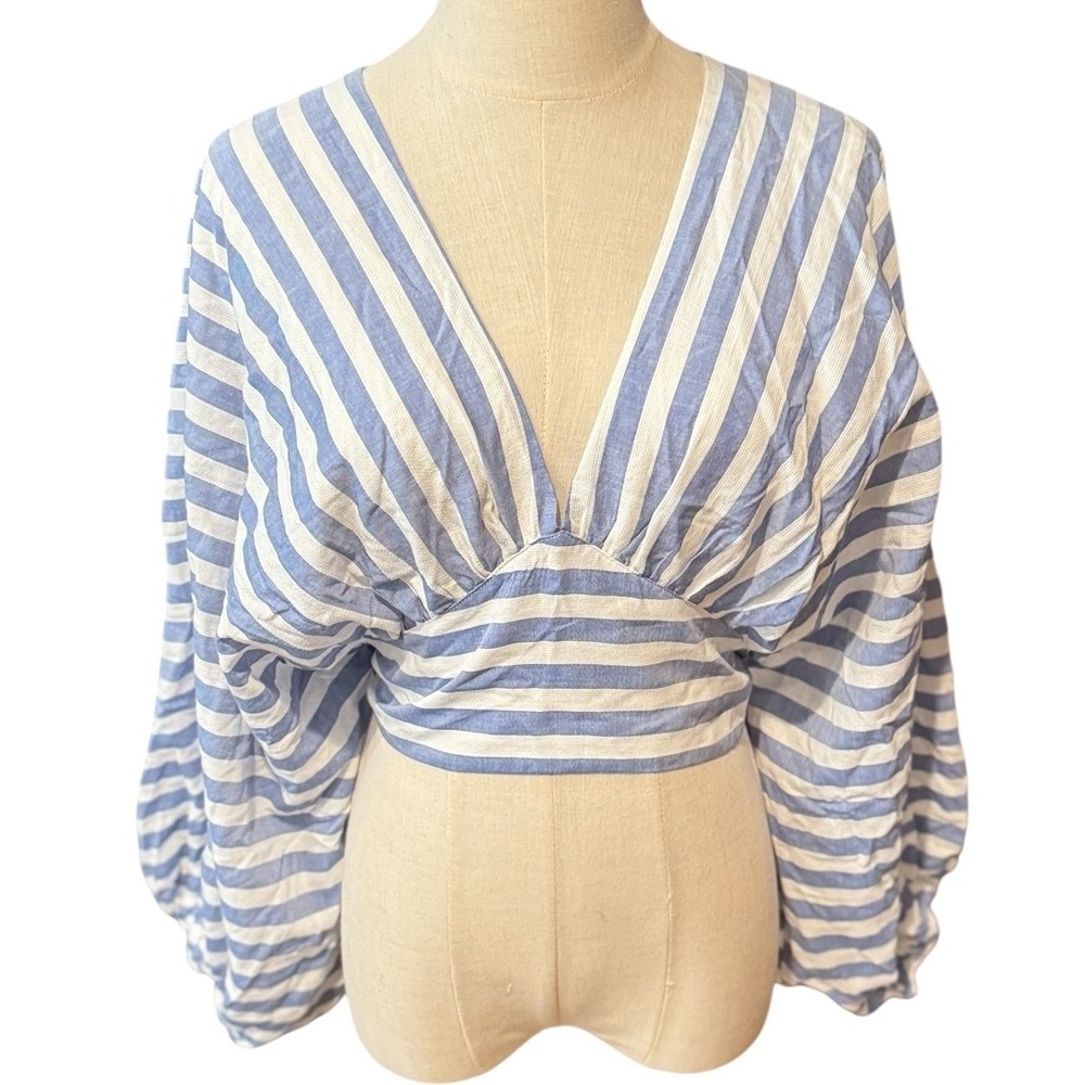 Dolan Left Coast Collection Blue White Striped Tie‎ Back Crop Top Large NWT